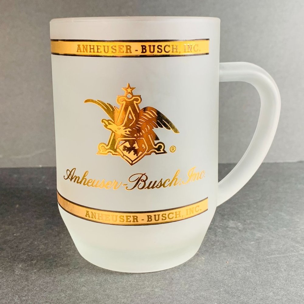 Anheuser Busch Glass Beer Mug Gold Frosted Look Collectors Item